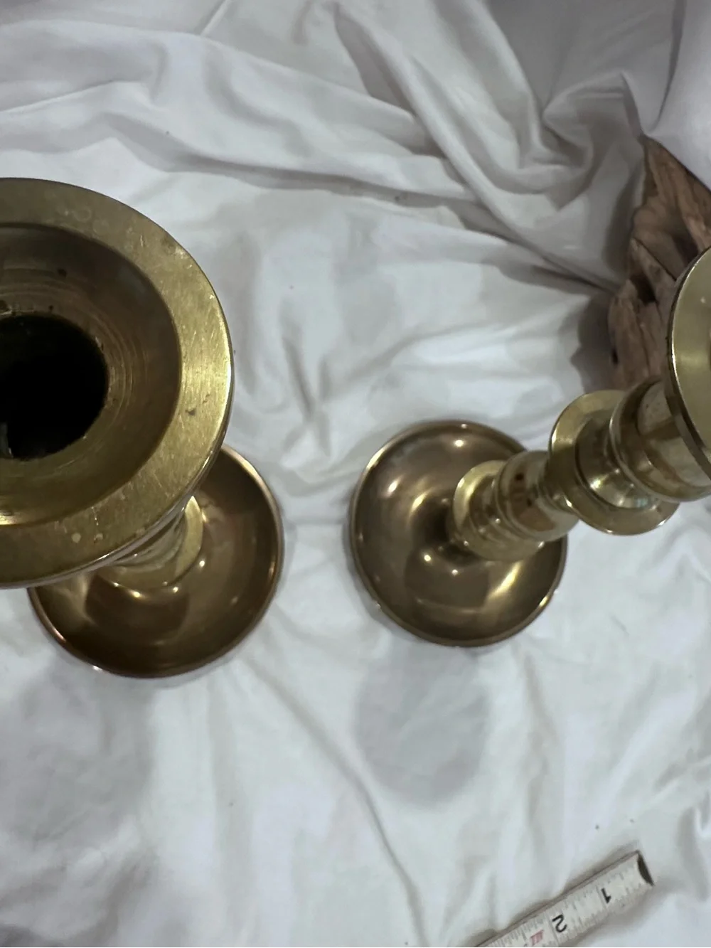 Vintage Heavy Solid Brass Candlesticks Pair Wilton Brass Co Mark 3.12 lbs MCM
